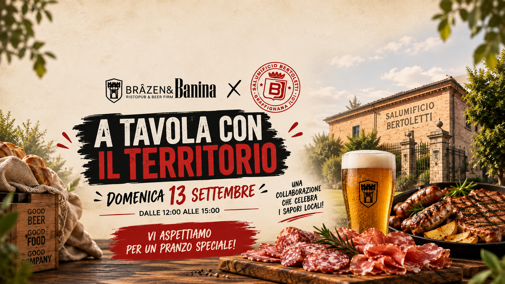 Brazen & Banina e Salumificio Bertoletti: il 13 settembre una serata dedicata ai sapori del territorio